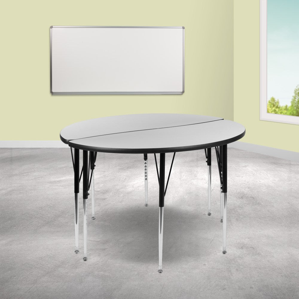 Flash Furniture Circle Wave Flexible Thermal Laminate 2-Piece Activity Table Set With Standard Height-Adjustable Legs, 30-1/4inH x 47-1/2inW x 24inD, Gray