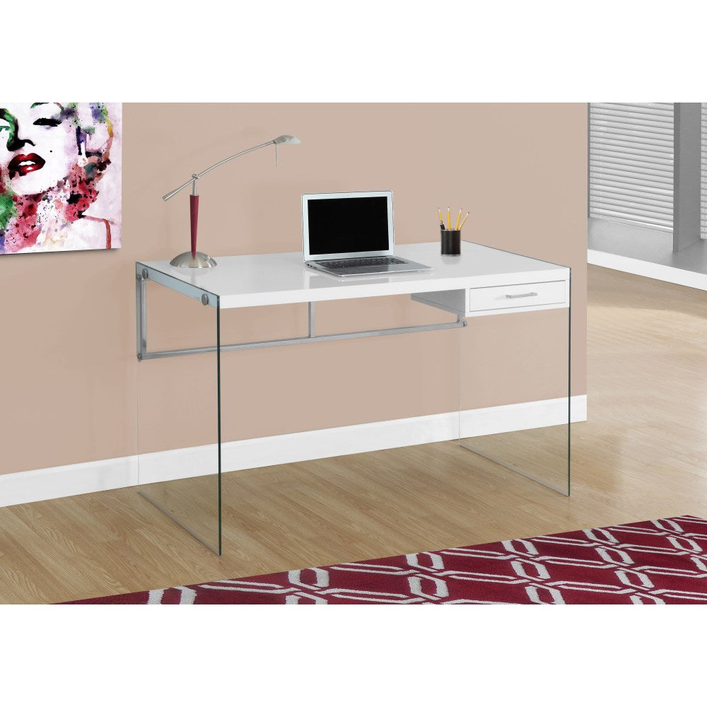 Monarch Specialties 48inW Computer Desk With Glass Base, White