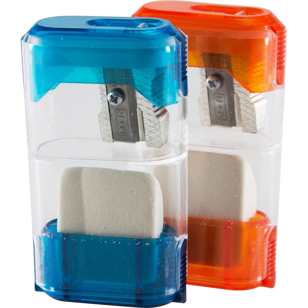 Baumgartens Trap Door Single-Hole Pencil Sharpener With Eraser, Assorted Colors