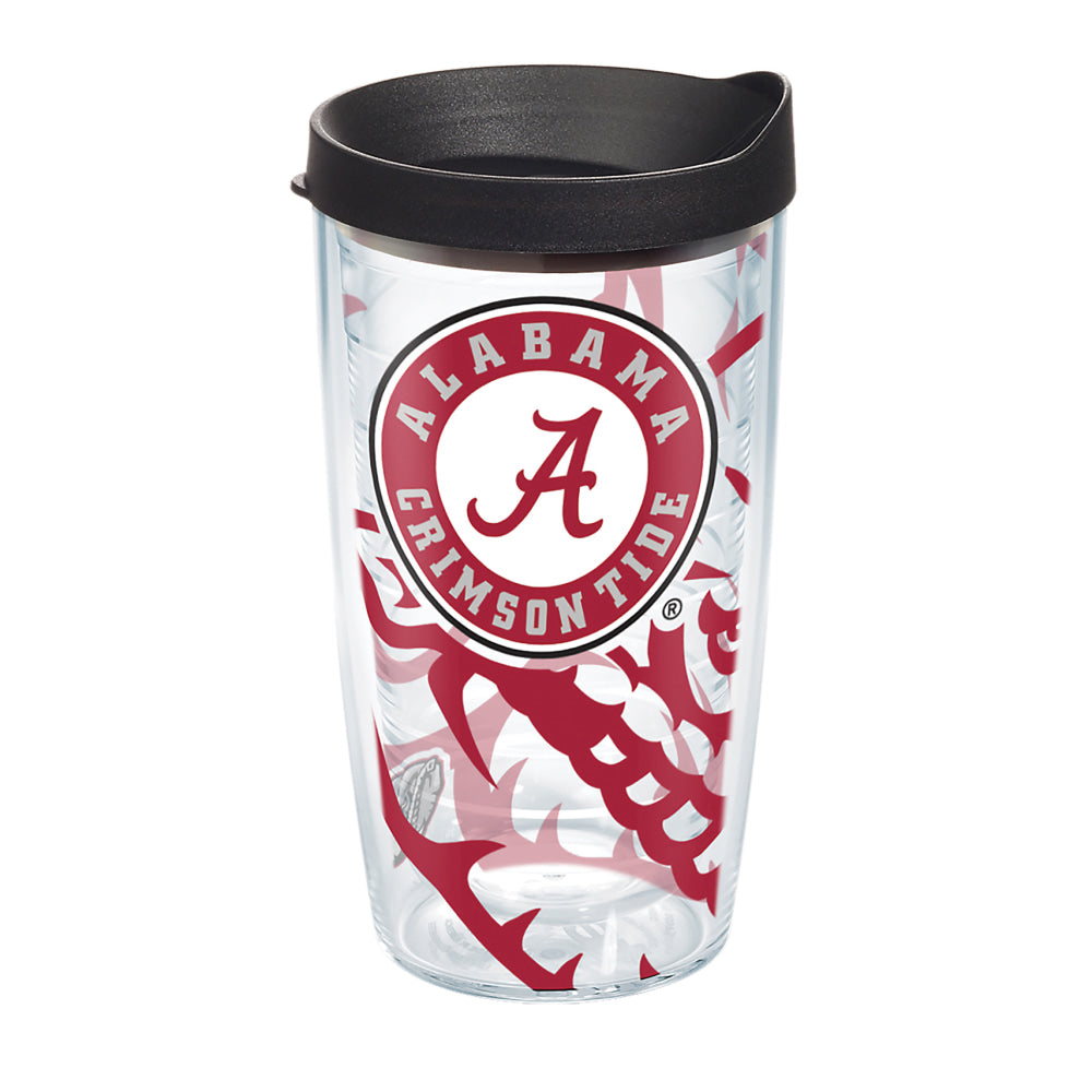 Tervis Genuine NCAA Tumbler With Lid, Alabama Crimson Tide, 16 Oz, Clear