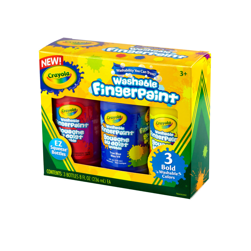 Crayola Washable Primary Color Finger Paint Set, 8 Oz, Assorted Colors, Pack Of 3