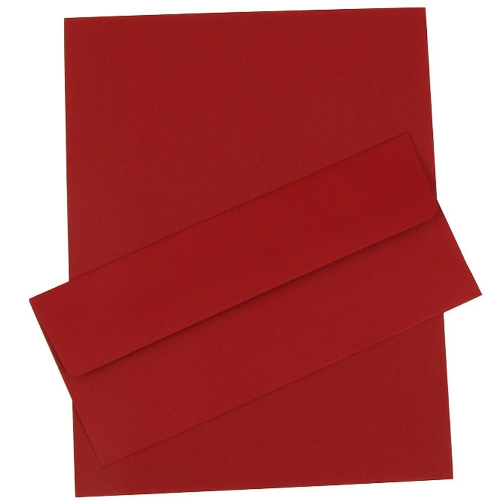 JAM Paper Business Stationery Set, 8 1/2in x 11in, Dark Red, Set Of 50 Sheets And 50 Envelopes