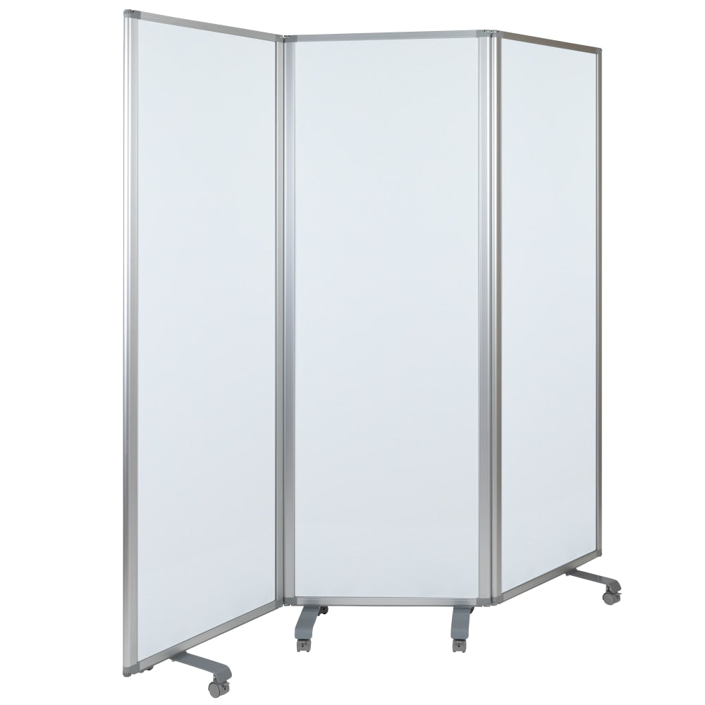 Flash Furniture Mobile Magnetic Whiteboard Partition With Lockable Casters, 72in x 24in, White