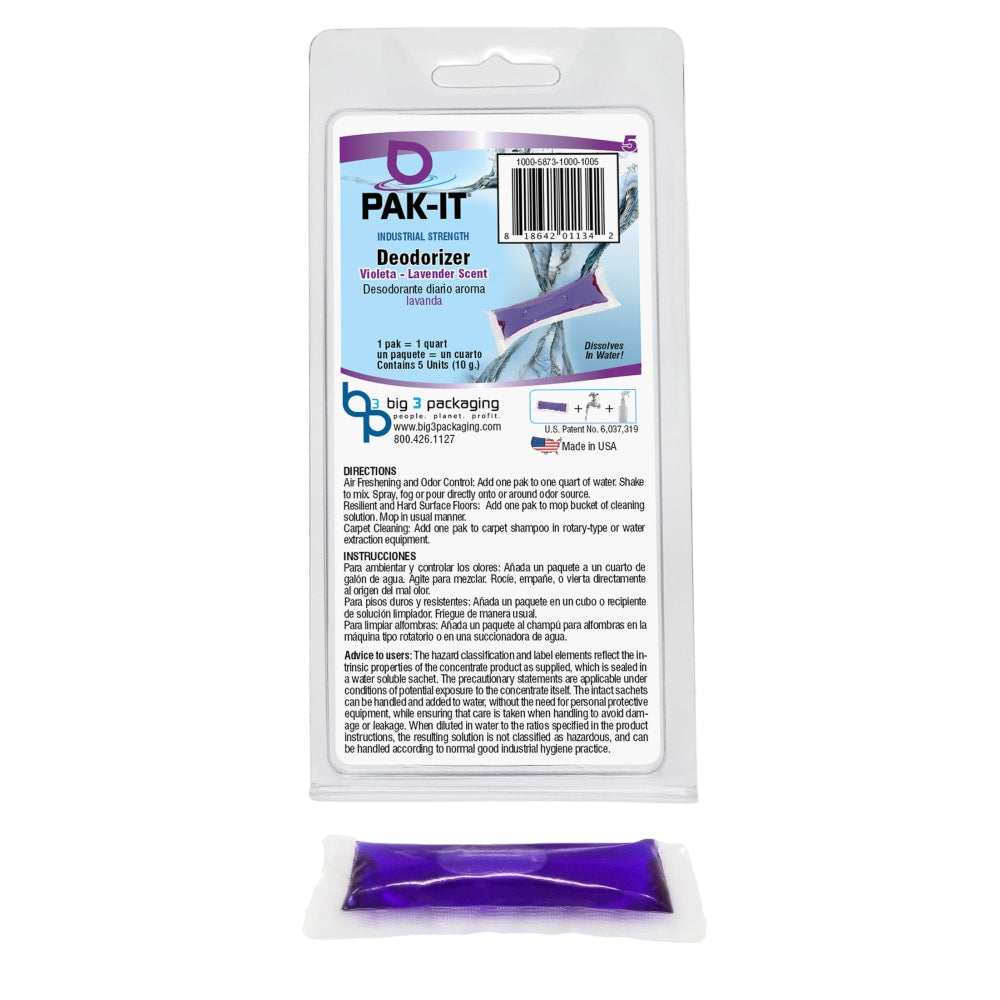 PAK-IT Industrial-Strength Deodorizer, Violeta Lavender, 1.6 Oz, Pack Of 5 Packets