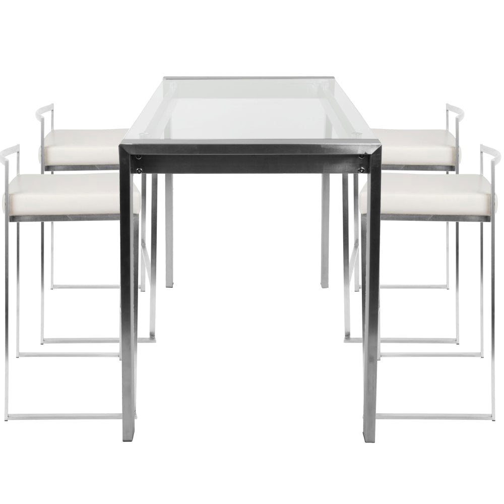 Lumisource Fuji Counter-Height Table With 4 Stools, White/Stainless Steel