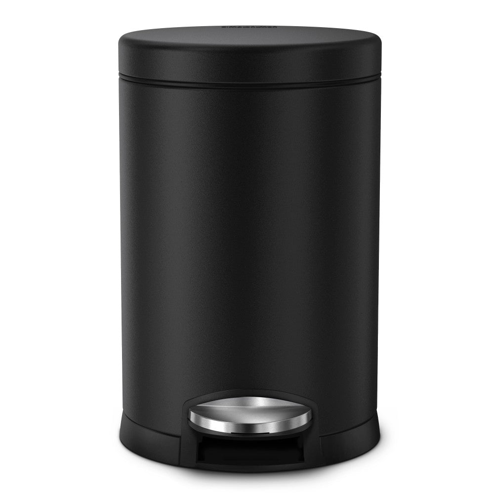 simplehuman Fingerprint-Proof Round Metal Mini Step Trash Can, 1.2 Gallons, 12-1/10inH x 7-3/5inW x 10inD, Matte Black