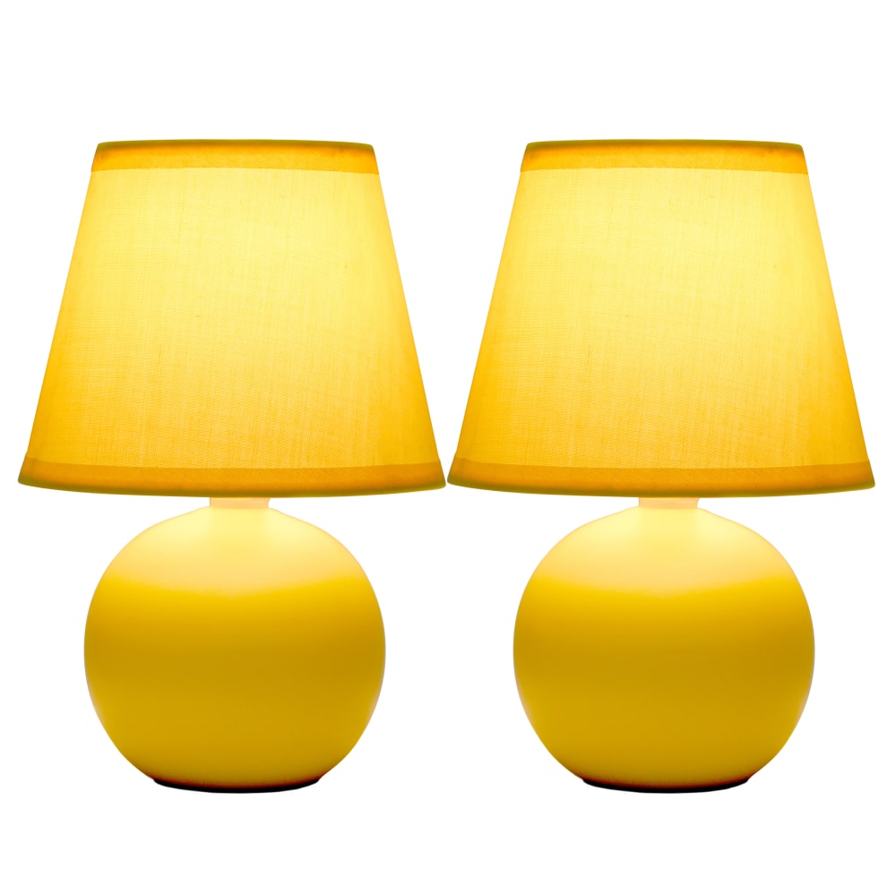 Simple Designs  Mini Ceramic Globe Table Lamp, 8.66inH, Yellow, 2pk