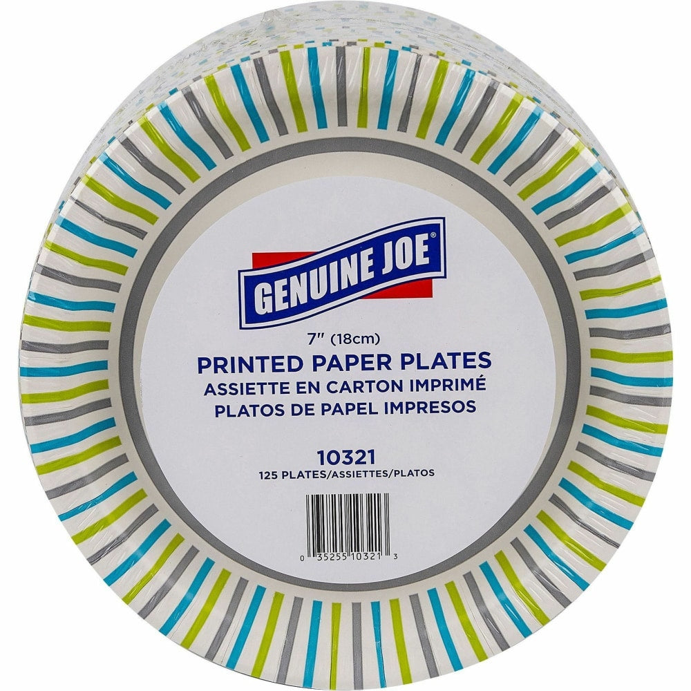 Genuine Joe 7in Printed Paper Plates - Disposable - Assorted - 125 / Pack