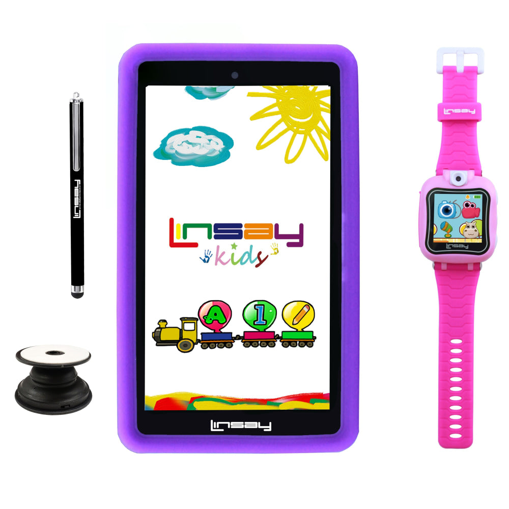 Linsay F7 Tablet, 7in Screen, 2GB Memory, 64GB Storage, Android 13, Kids Pink/Purple