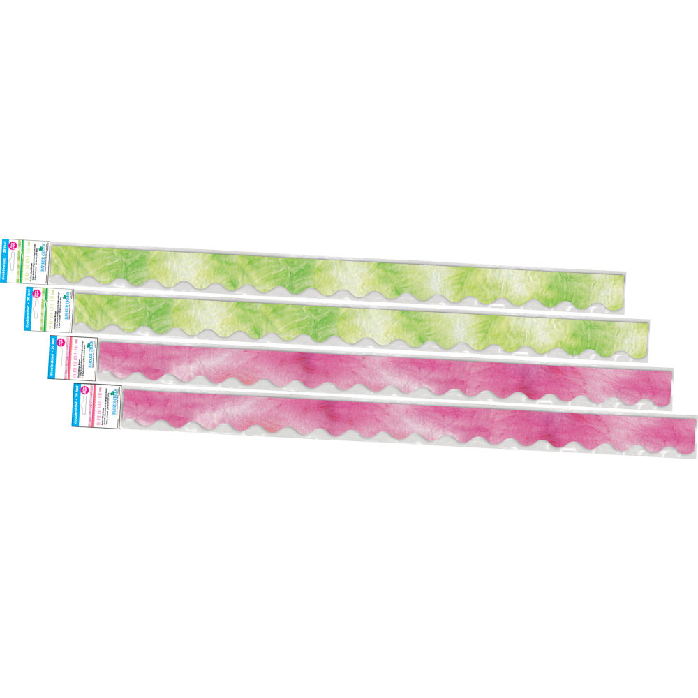 Barker Creek Double-Sided Scalloped-Edge Border Strips, 2-1/4in x 36in, Pink/Lime Tie-Dye And Ombre, Pack Of 52 Strips