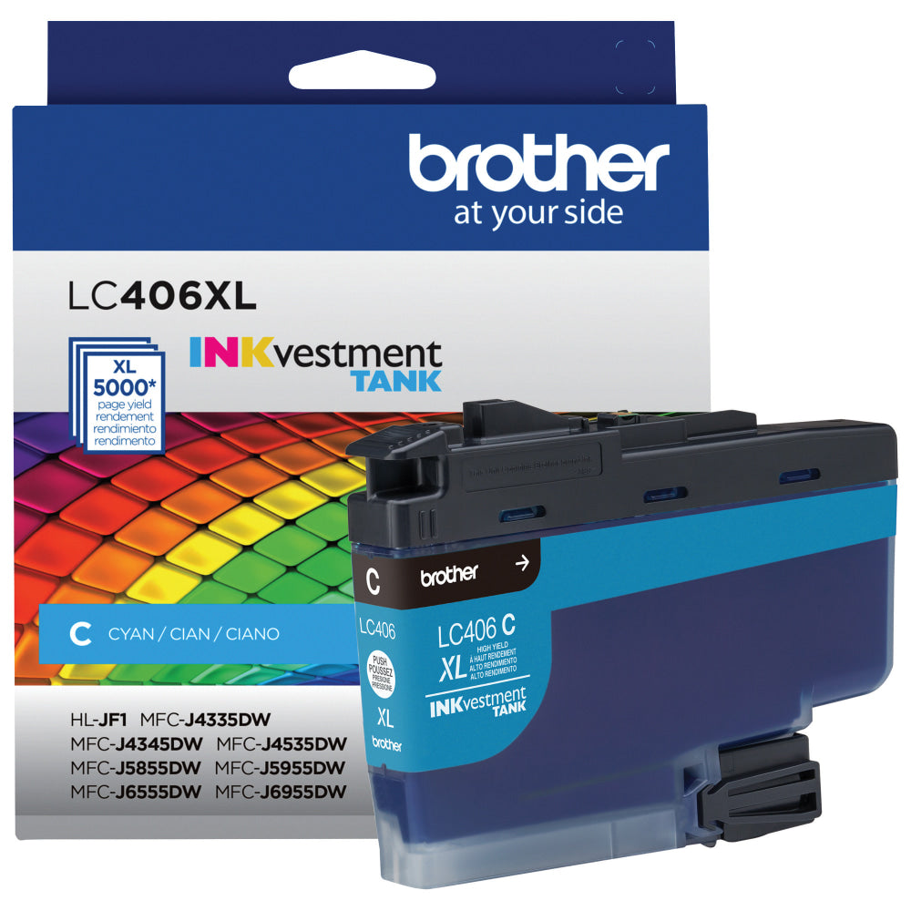 Brother Genuine LC406XLC Cyan High-Yield INKvestment Tank Ink Cartridge