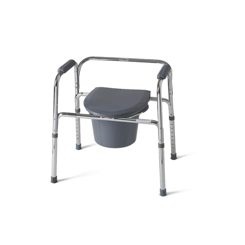 Medline EZ-Care 3-In-1 Steel Commodes, Chrome/Gray, Case Of 4