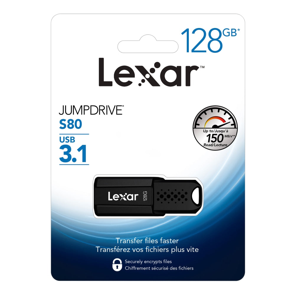 Lexar JumpDrive S80 USB 3.1 Flash Drive, 128GB, Black, LJDS80-128BNBNU