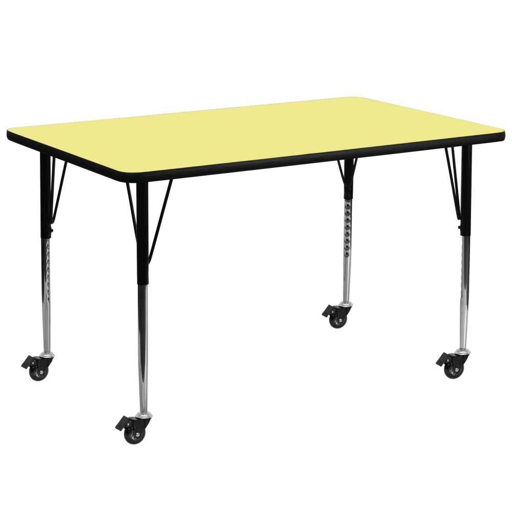 Flash Furniture Mobile Rectangular Thermal Laminate Activity Table With Standard Height-Adjustable Legs, 30-3/8inH x 30inW x 72inD, Yellow