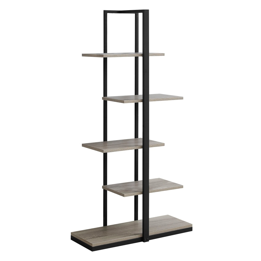 Monarch Specialties 60inH 5-Shelf Zigzag Metal Bookcase, Dark Taupe/Black