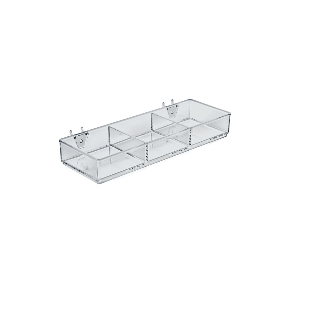 Azar Displays 3-Compartment Tray For Peg/Slat Displays, Small Size, Clear, Pack Of 2