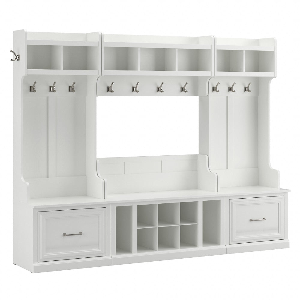 Bush Furniture Woodland Full Entryway Storage Set With Coat Rack And Shoe Bench With Drawers, White Ash, Standard Delivery