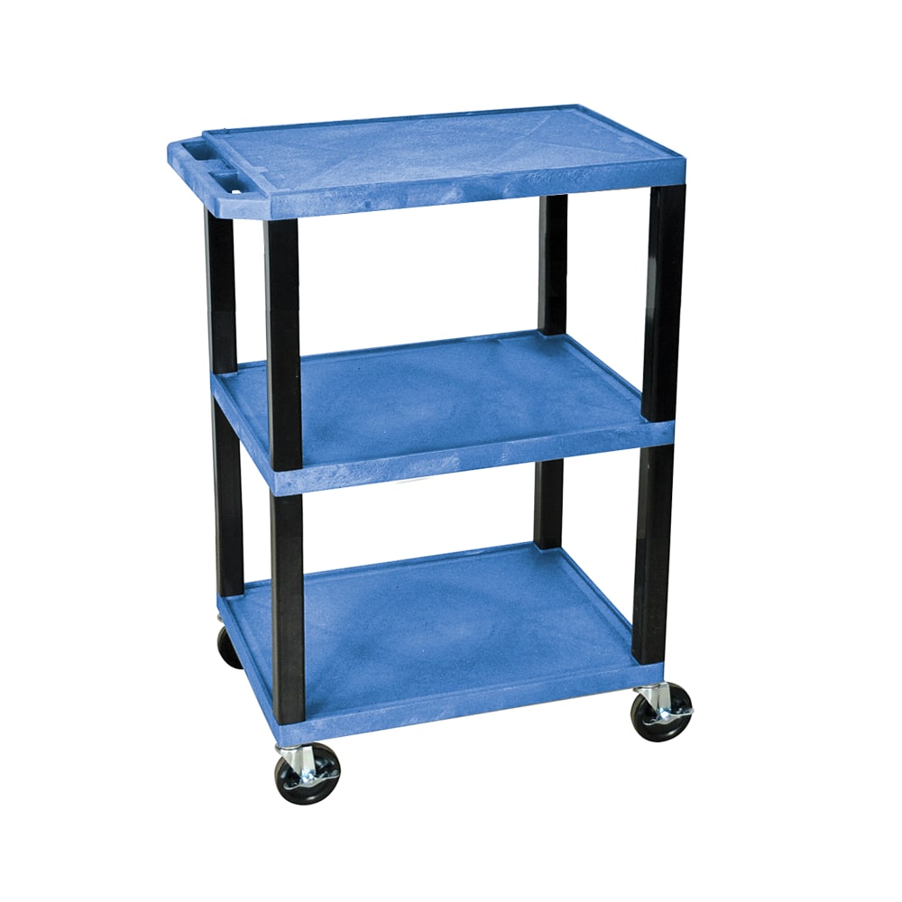 H. Wilson 3-Shelf Plastic Specialty Utility Cart, 34inH x 24inW x 18inD, Blue Shelves/Black Legs