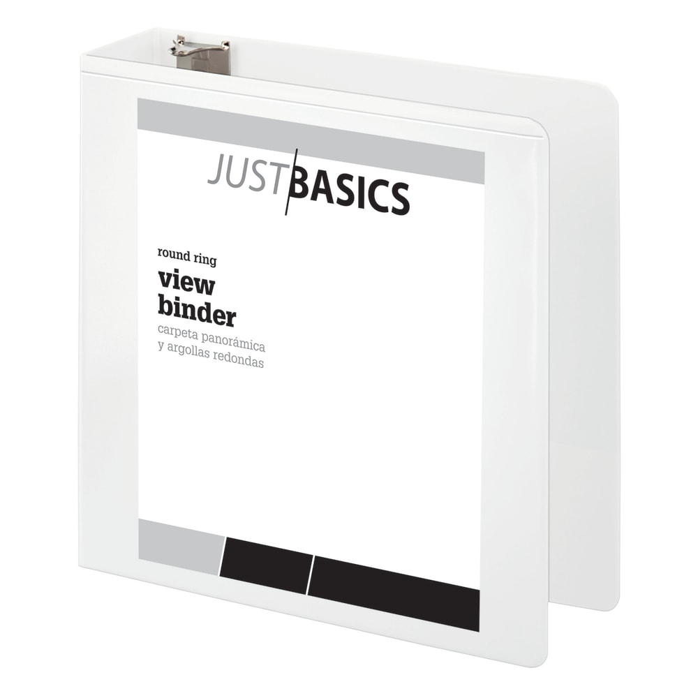 Just Basics Basic View 3-Ring Binder, 3in Round Rings, White