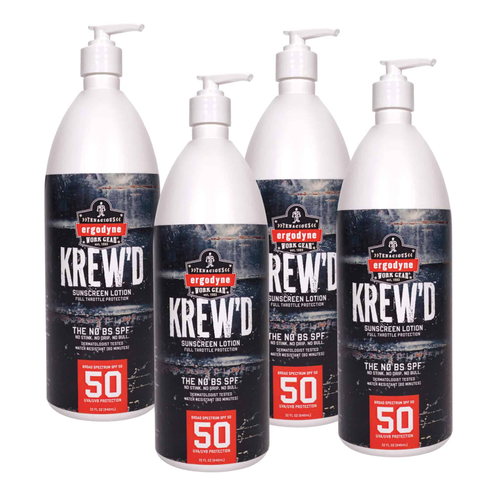 Ergodyne KREW-d 6355 SPF 50 Sunscreen Lotions, 32 Oz, Pack Of 4 Lotions