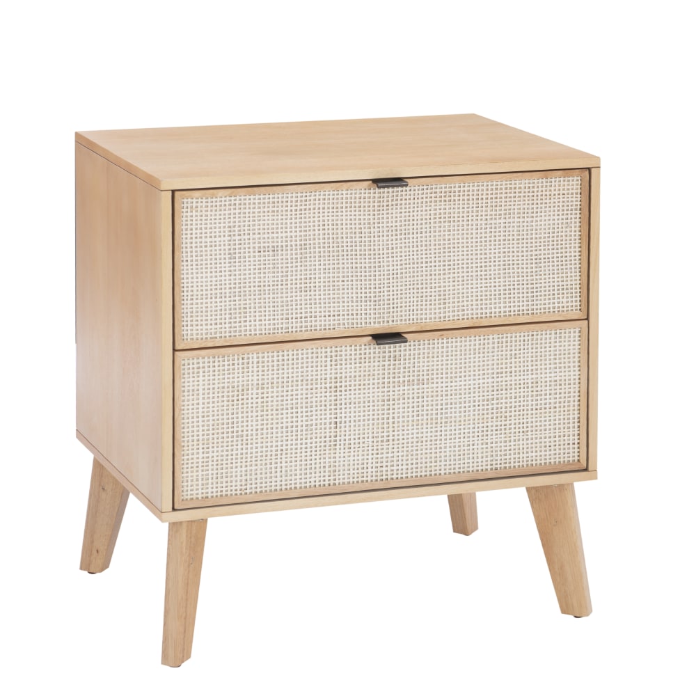 Powell Carling 2-Drawer Cane Bedroom Nightstand, 27inH x 25-1/4inW x 18-1/2inD, Natural