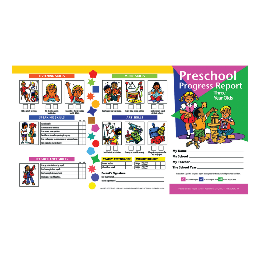 Hayes Preschool Progress Report Cards, Age 3, 10 Report Cards Per Pack, Set Of 6 Packs