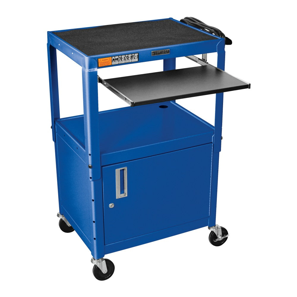 Luxor Adjustable Height Cart, With Cabinet/Pullout Tray, 16 5/8inH x 24inW x 17 1/2inD, Blue