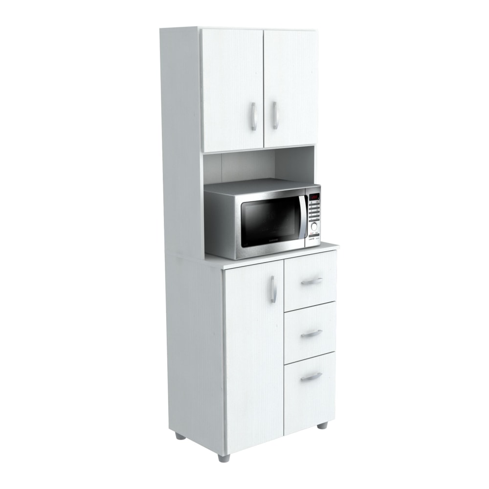 Inval Storage Cabinet With Microwave Stand, 4 Shelves, 66inH x 24inW x 15inD, Laricina White