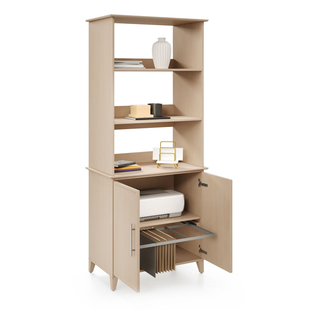 Realspace Koru 72inH 3-Shelf Bookcase With Printer Shelf & File Storage, Natural Oak