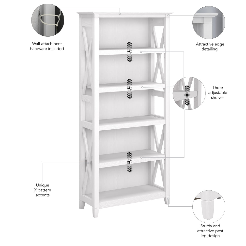 Bush Business Furniture Key West 66inH 5-Shelf Bookcase Set, Pure White Oak, Standard Delivery