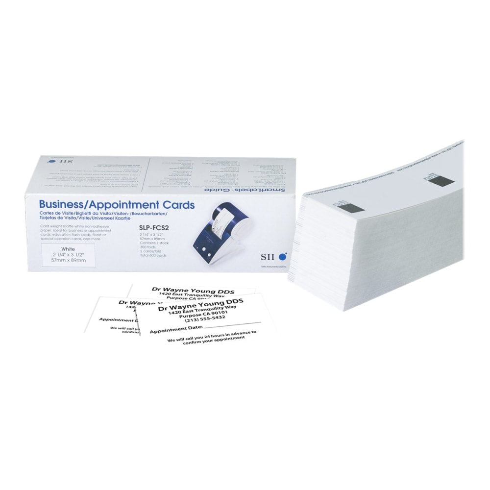 Seiko Instruments SLP-FCS2 - White - 2.25 in x 3.5 in - 140 g/m2 - 600 card(s) appointment/business cards - for Smart Label Printer 420, 430, 440, 440 Office Administration Pack, 450, 620, 650SE