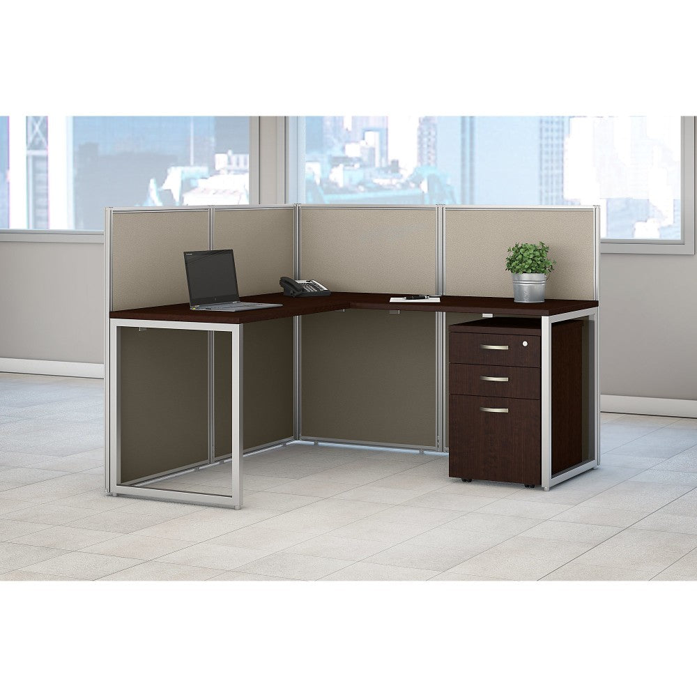 Bush Business Furniture Easy Office L-Desk Open Office With 3-Drawer Mobile Pedestal, 44 15/16inH x 60 1/16inW x 60 1/16inD, Mocha Cherry