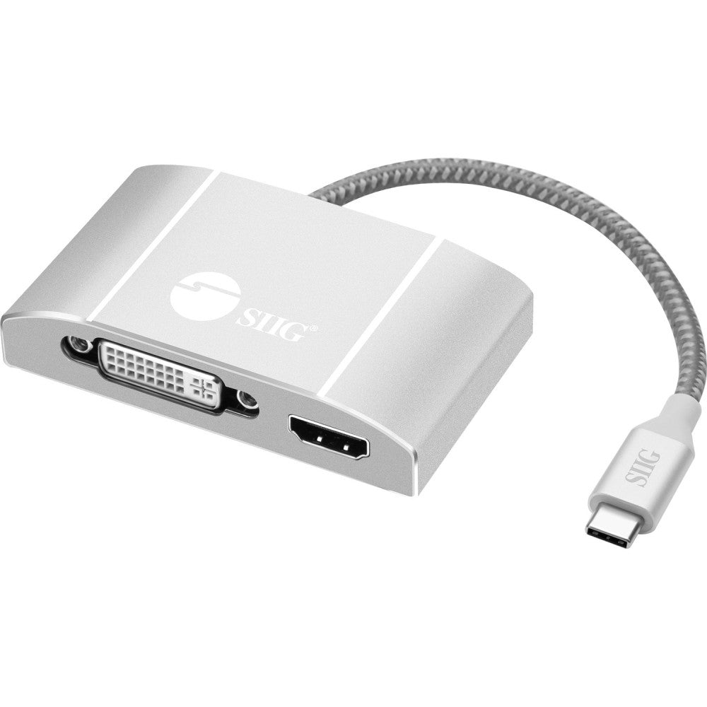 SIIG USB-C to 3-in-1 Multiport Video Adapter with PD Charging - DVI/HDMI/VGA - for Notebook/Desktop PC - 60 W - USB Type C - 2 x USB Ports - HDMI - DVI - VGA - Thunderbolt - Wired