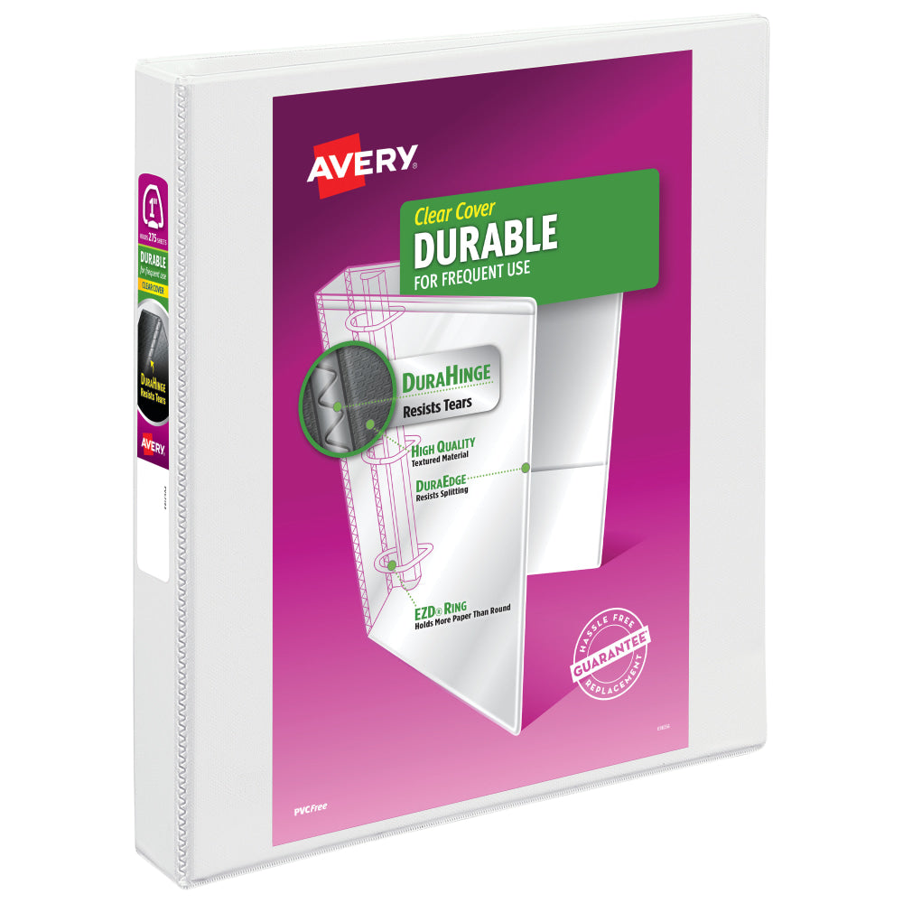 Avery Durable View 3-Ring Binder, 1in EZD Rings, 49% Recycled, White