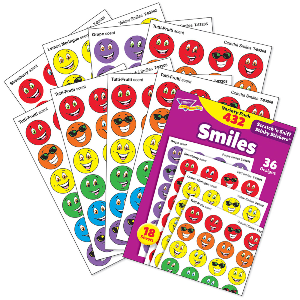 Trend Stinky Stickers, Smiles Variety Pack, 432 Stickers Per Pack, Set Of 3 Packs