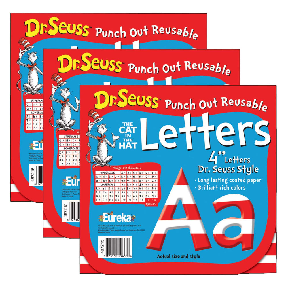 Eureka Reusable Paper Punch-Out Deco Letters, 4in, Dr. Seuss Stripes, Set Of 3 Packs