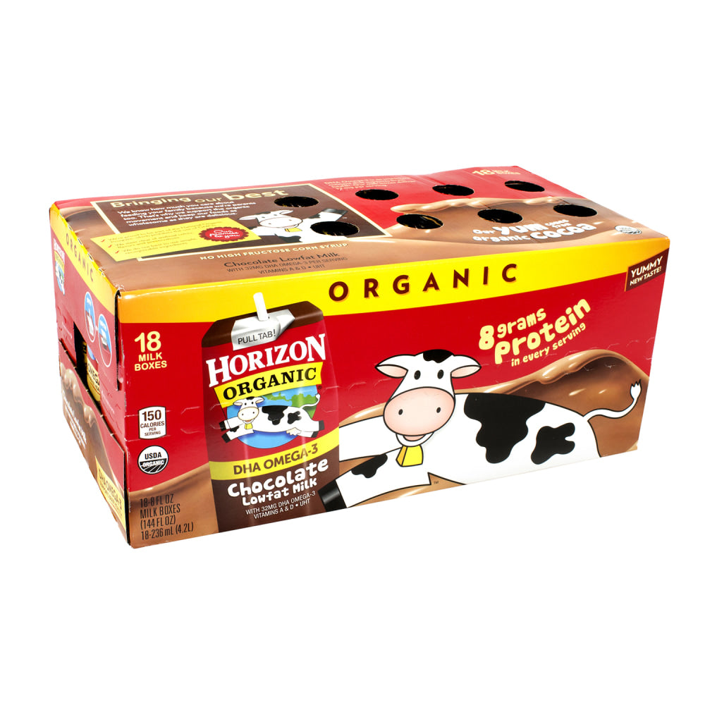 Horizon Organic Chocolate Low-Fat Milk Boxes, 8 Fl Oz, Pack Of 18