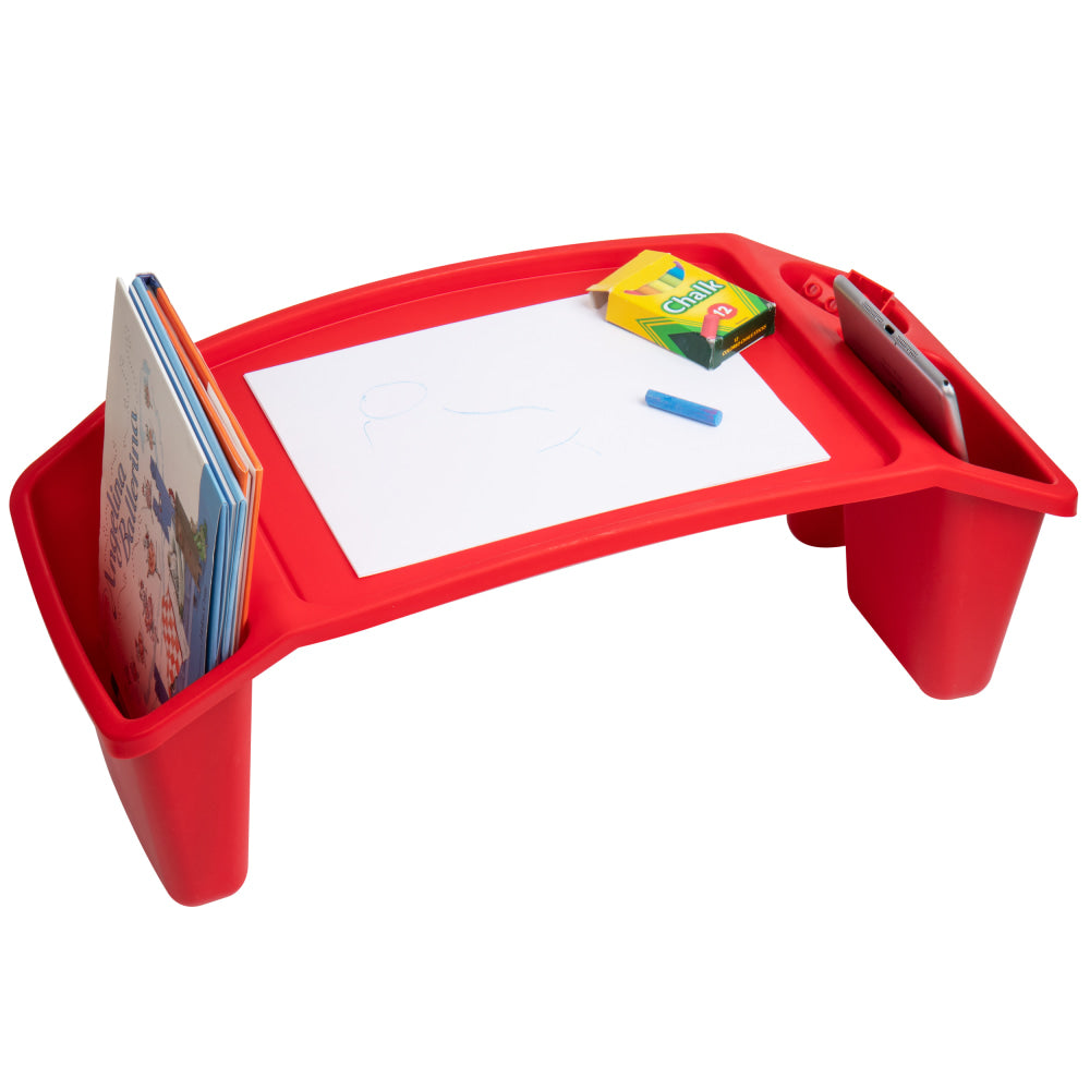 Mind Reader Sprout Collection Plastic Lap Desk with Side Storage Pockets, 8-1/2in H x 10-3/4in W x 22-1/4in D, Red, KIDLAP-RED