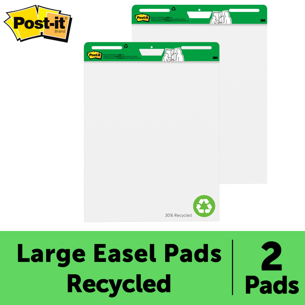 Post-it Super Sticky Easel Pads, 25in x 30in, 30% Recycled, White, Pack Of 2 Pads