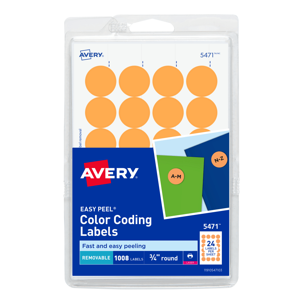 Avery Removable Round Color-Coding Labels, 5471, 3/4in Diameter, Orange Neon, Pack Of 1,008