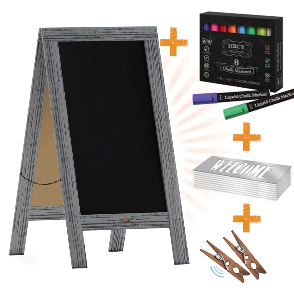 Flash Furniture Canterbury Wooden Indoor/Outdoor A-Frame Magnetic Chalkboard Sign Set, 20in x 40in, Gray Wash