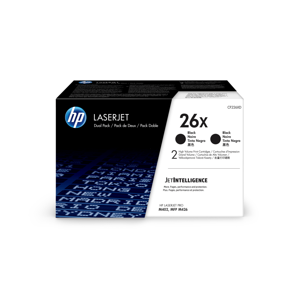 HP 26X Black High Yield Toner Cartridges, Pack Of 2, CF226XD