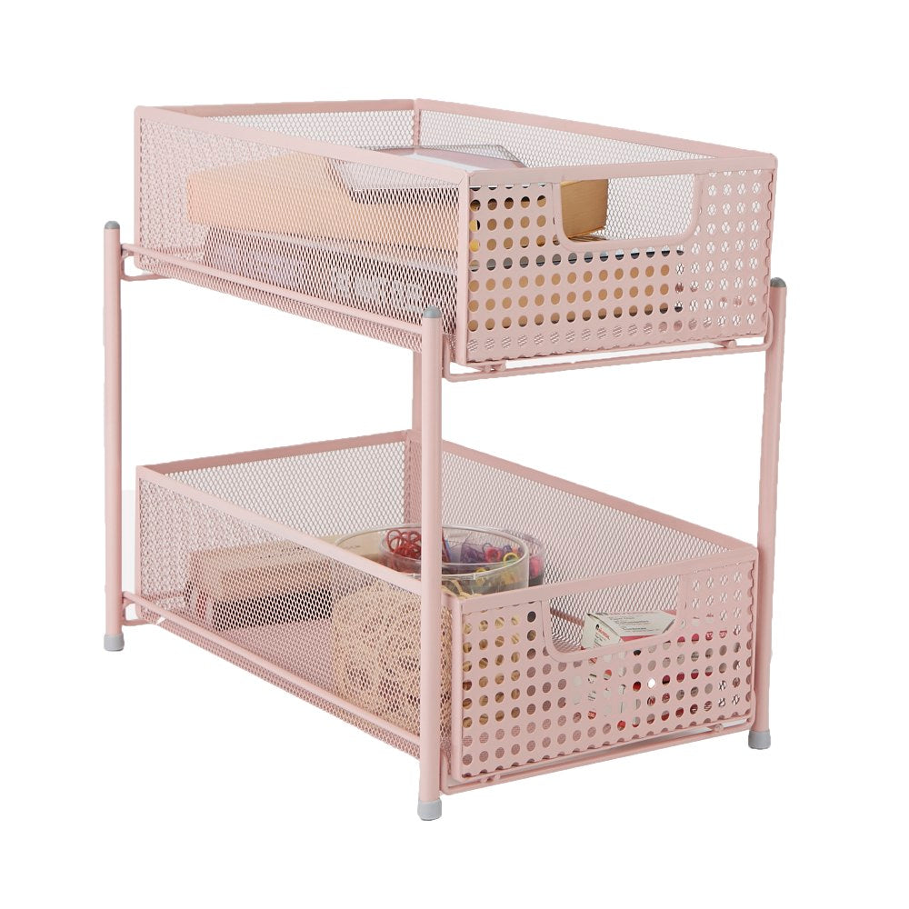 Mind Reader 2-Tier Mesh Cabinet Basket, Medium Size, Pink