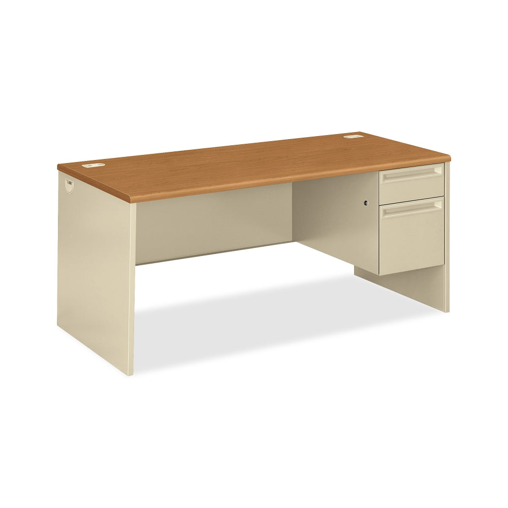 HON 38000 66inW Right-Pedestal Computer Desk With Lock, Harvest/Putty