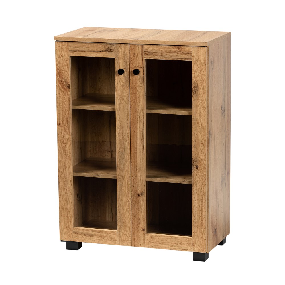 Baxton Studio Mason 24inW 2-Door Storage Cabinet With Glass Doors, Oak Brown