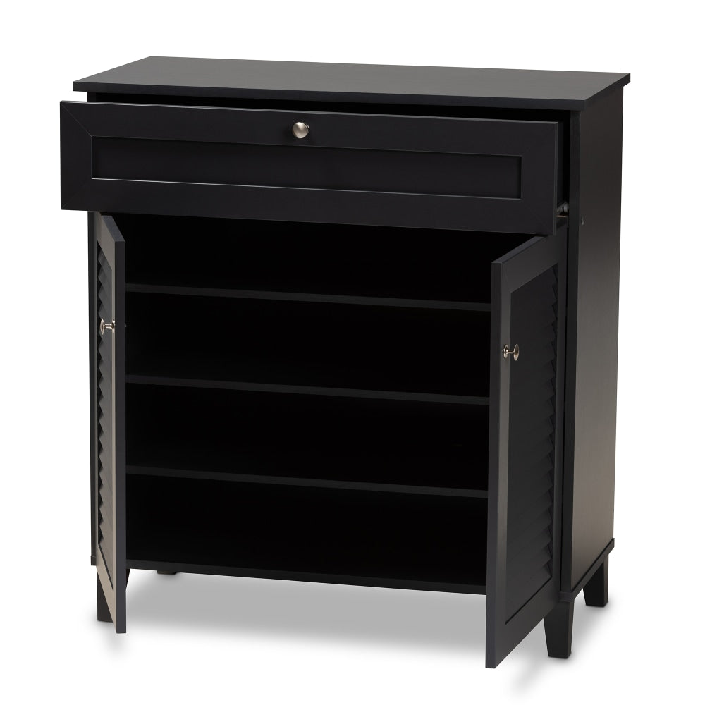 Baxton Studio Coolidge Finished 4-Shelf Wood Shoe Storage Cabinet With Drawer, Dark Gray