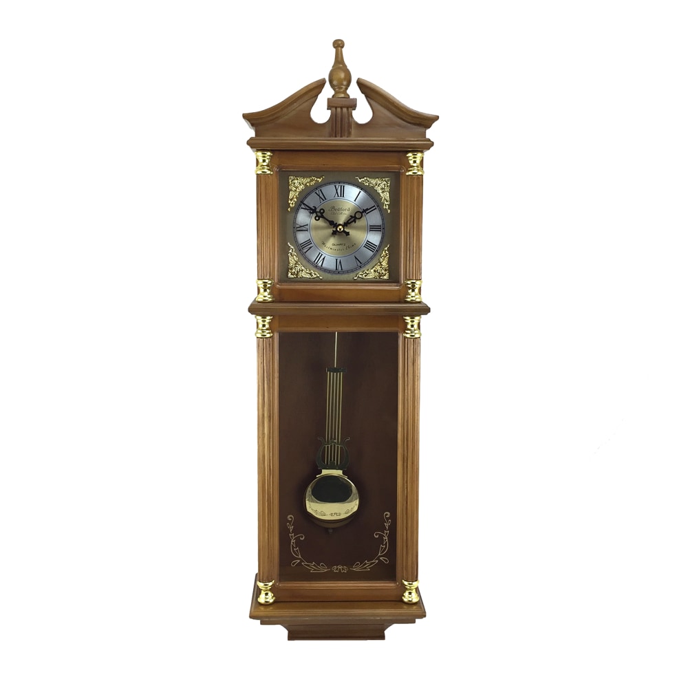 Bedford Clocks Wall Clock, 34-1/2inH x 10-1/2inW x 5-1/4inD, Harvest Oak