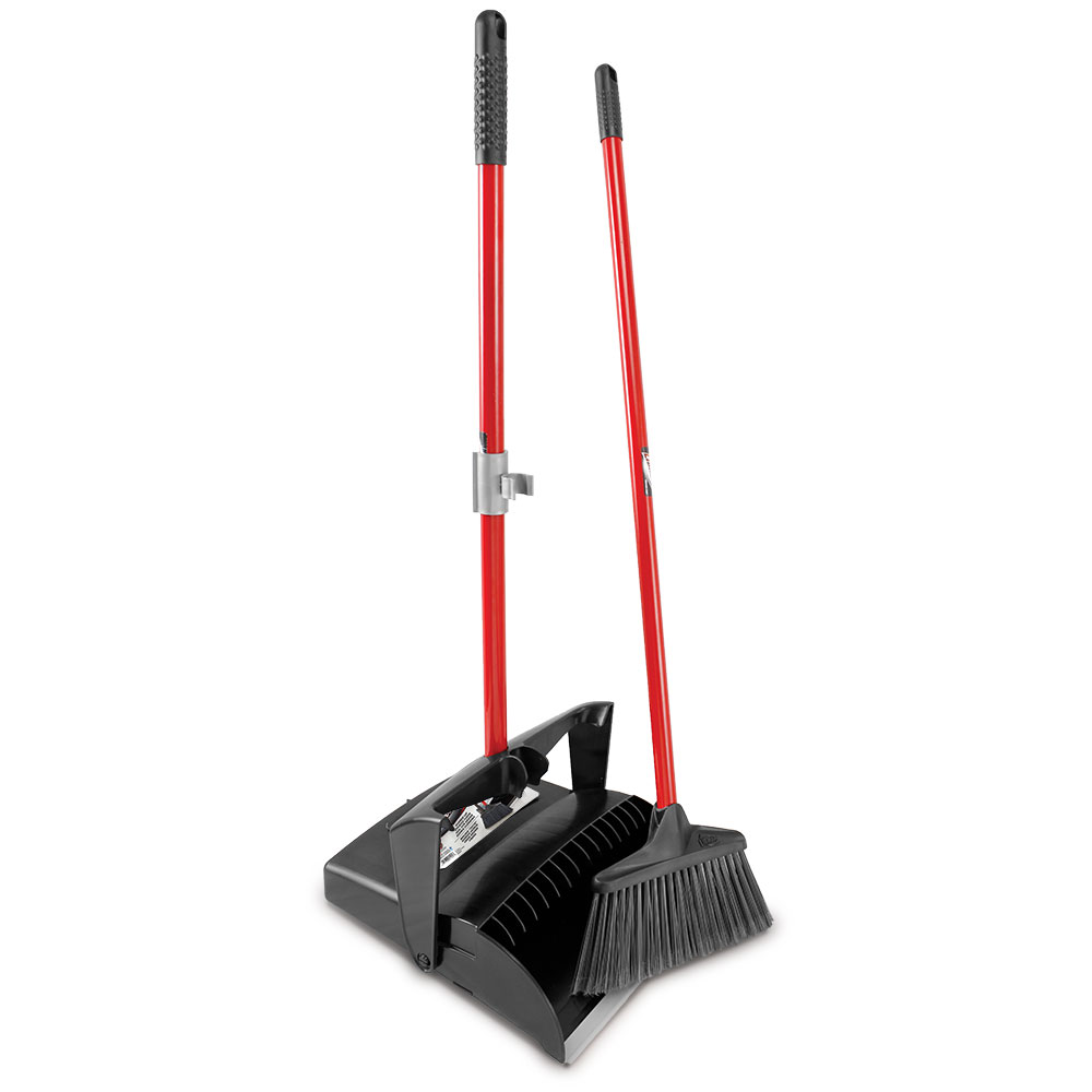 Libman Commercial Deluxe Open-Lid Lobby Dustpan And Broom Sets, 36in x 12in, Black/Red, Case of 2 Sets