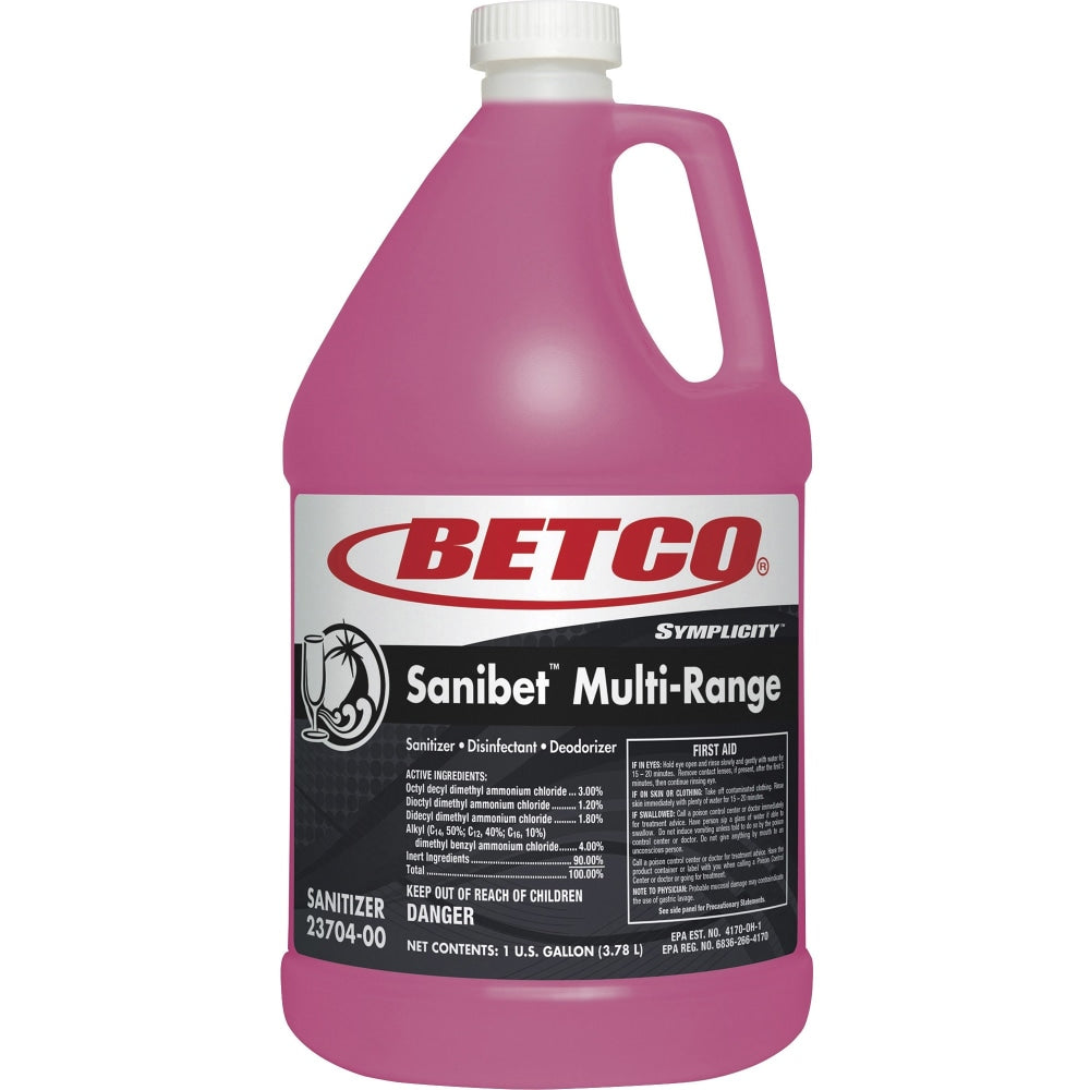 Betco Sanibet Multi-Range Sanitizer, 1 GAL Bottle, Case Of 4