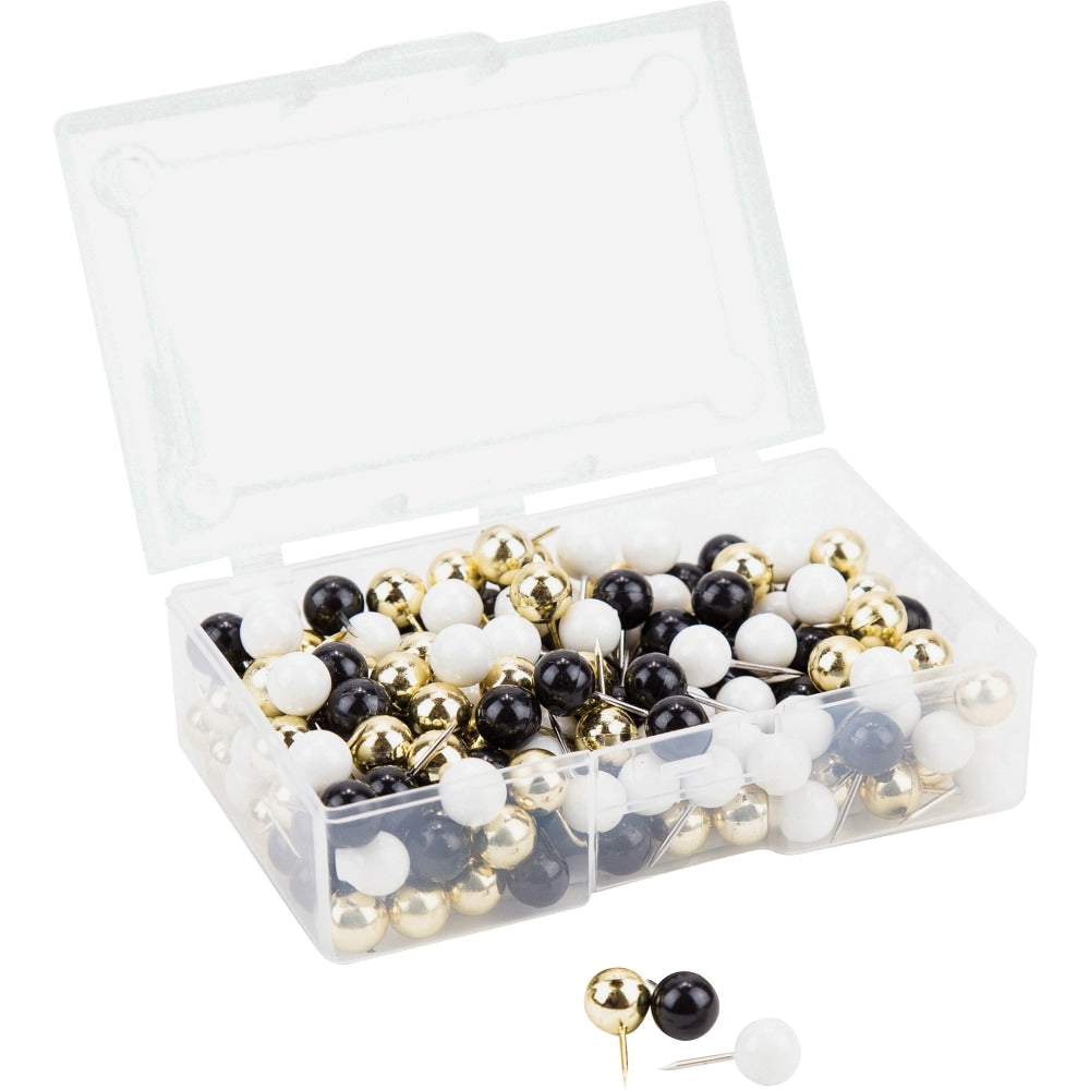 U Brands Sphere Push Pins, Black, White and Gold, 200-Count (3084U06-24) - 0.44in Shank - 0.38in Head - 0.4in Length x 0.4in Width - 200 / Pack - Assorted - Steel, Plastic, Plastic